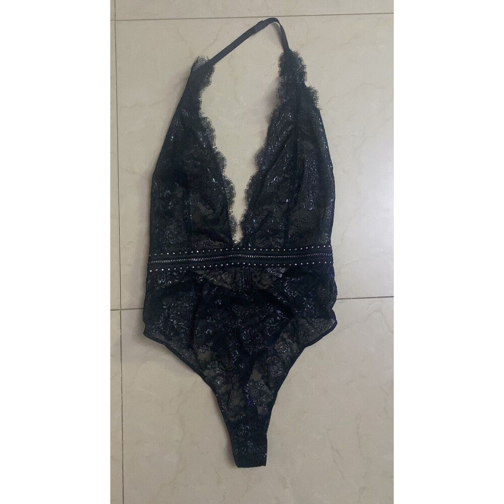 Victoria’s Secret Black studded Lace Teddy Bodysuit Size Medium